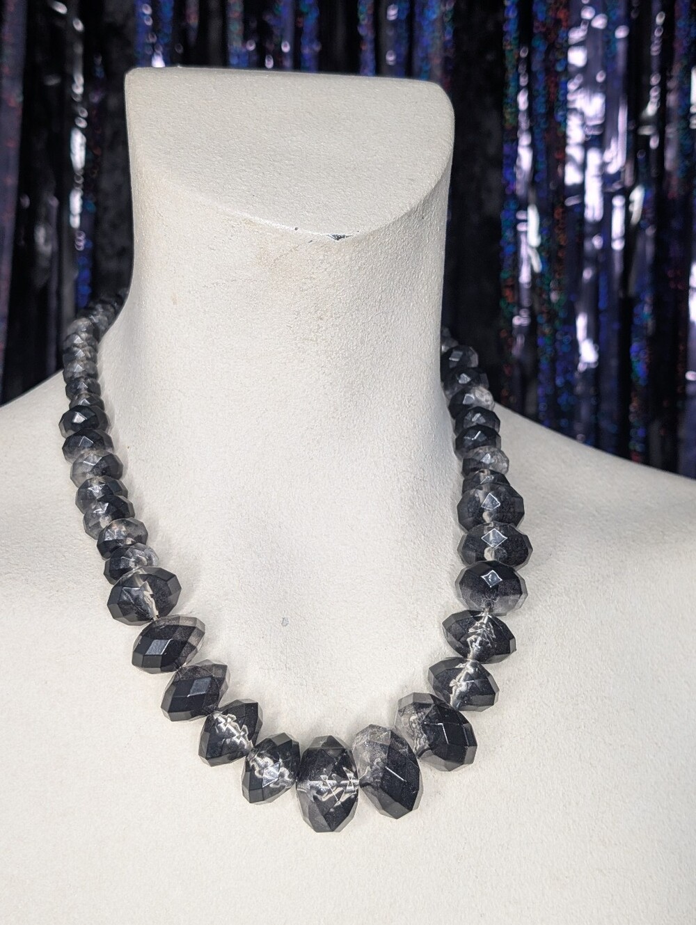 Faceted Black and Gray Beaded Necklace